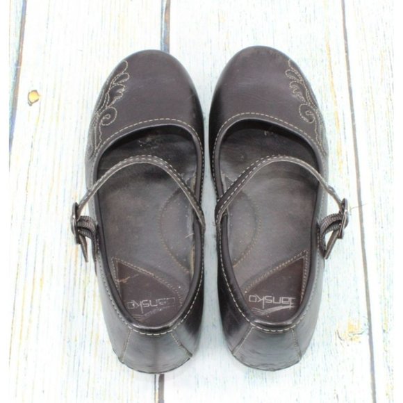 Dansko Black Leather Slip On Maryjane Clogs Heel Shoes Size 38 US 8 - Picture 7 of 9